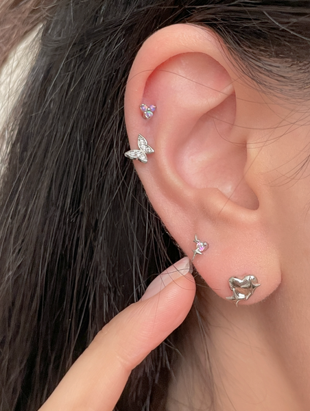 [aube n berry] Starlight Heart Butterfly Cubic Piercing Set