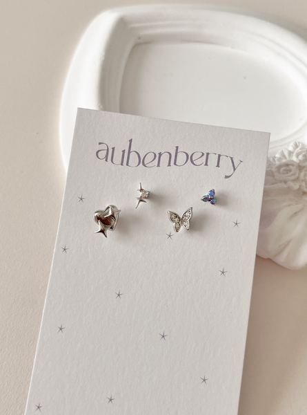 [aube n berry] Starlight Heart Butterfly Cubic Piercing Set