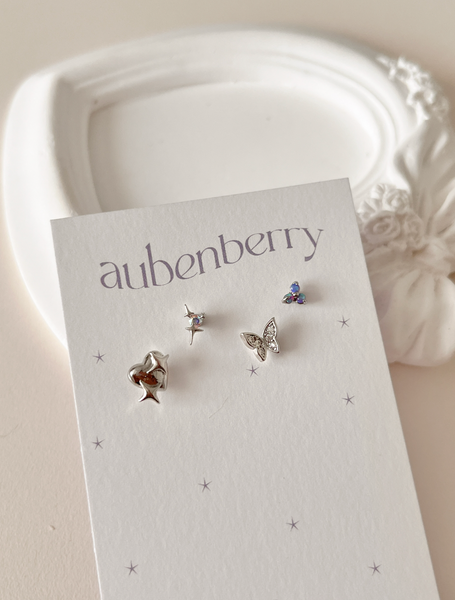 [aube n berry] Starlight Heart Butterfly Cubic Piercing Set