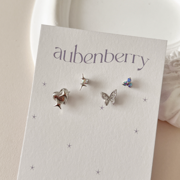 [aube n berry] Starlight Heart Butterfly Cubic Piercing Set