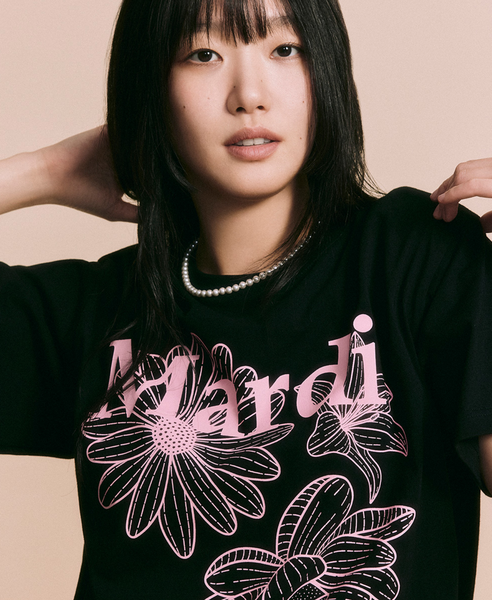 [MARDI MERCREDI] TSHIRT TRIPLE FLOWER BLACK PINK