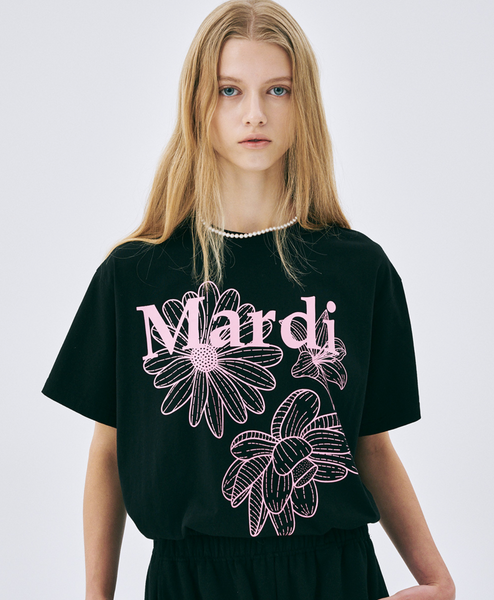 [MARDI MERCREDI] TSHIRT TRIPLE FLOWER BLACK PINK