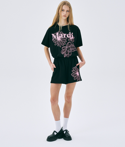 [MARDI MERCREDI] TSHIRT TRIPLE FLOWER BLACK PINK