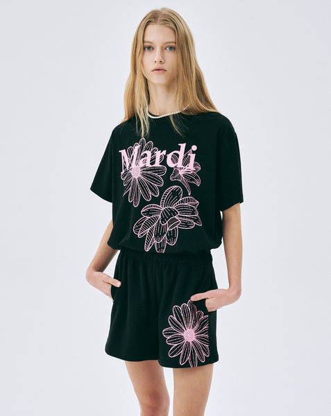 [MARDI MERCREDI] TSHIRT TRIPLE FLOWER BLACK PINK