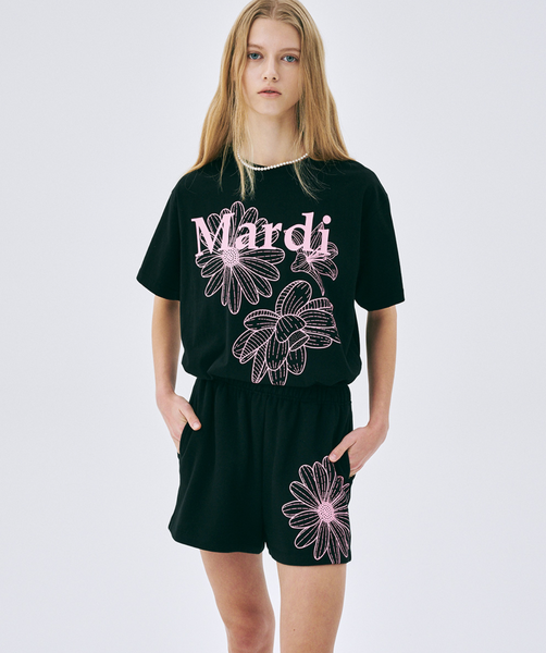 [MARDI MERCREDI] TSHIRT TRIPLE FLOWER BLACK PINK