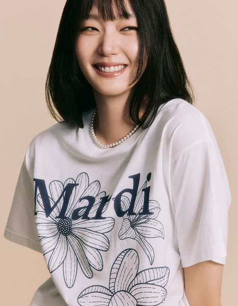 [MARDI MERCREDI] TSHIRT TRIPLE FLOWER IVORY NAVY