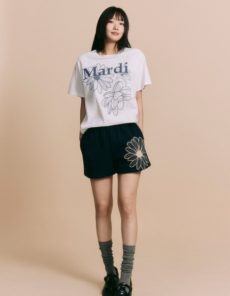 [MARDI MERCREDI] TSHIRT TRIPLE FLOWER IVORY NAVY