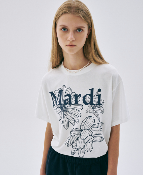 [MARDI MERCREDI] TSHIRT TRIPLE FLOWER IVORY NAVY