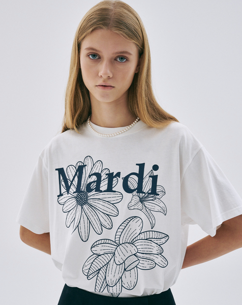 [MARDI MERCREDI] TSHIRT TRIPLE FLOWER IVORY NAVY