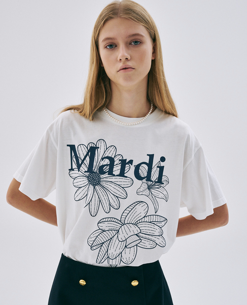 [MARDI MERCREDI] TSHIRT TRIPLE FLOWER IVORY NAVY