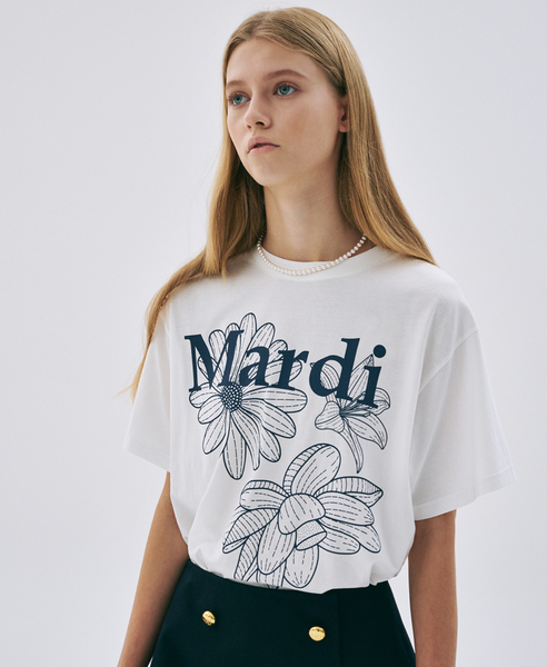 [MARDI MERCREDI] TSHIRT TRIPLE FLOWER IVORY NAVY