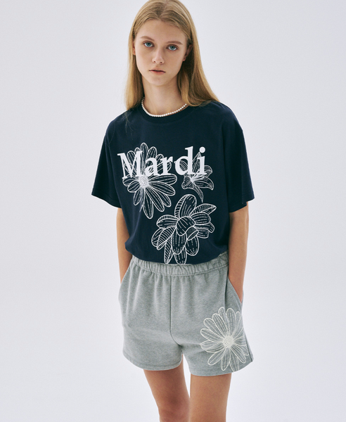 [MARDI MERCREDI] TSHIRT TRIPLE FLOWER NAVY WHITE