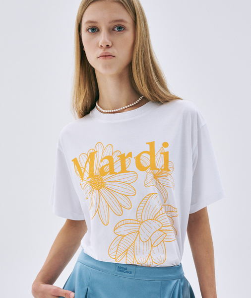 [MARDI MERCREDI] TSHIRT TRIPLE FLOWER WHITE TANGERINE