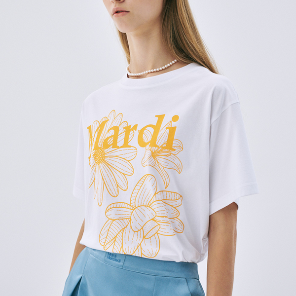 [MARDI MERCREDI] TSHIRT TRIPLE FLOWER WHITE TANGERINE