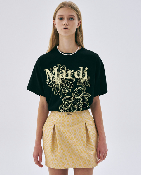 [MARDI MERCREDI] TSHIRT TRIPLE FLOWER BLACK LEMON