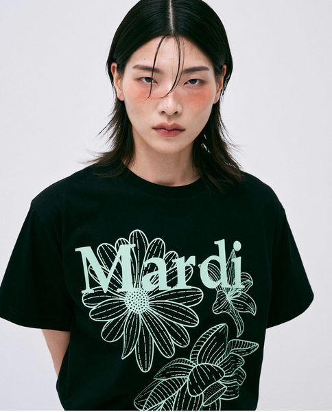 [MARDI MERCREDI] TSHIRT TRIPLE FLOWER BLACK MINT