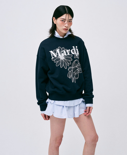 [MARDI MERCREDI] SWEATSHIRT TRIPLE FLOWER NAVY WHITE