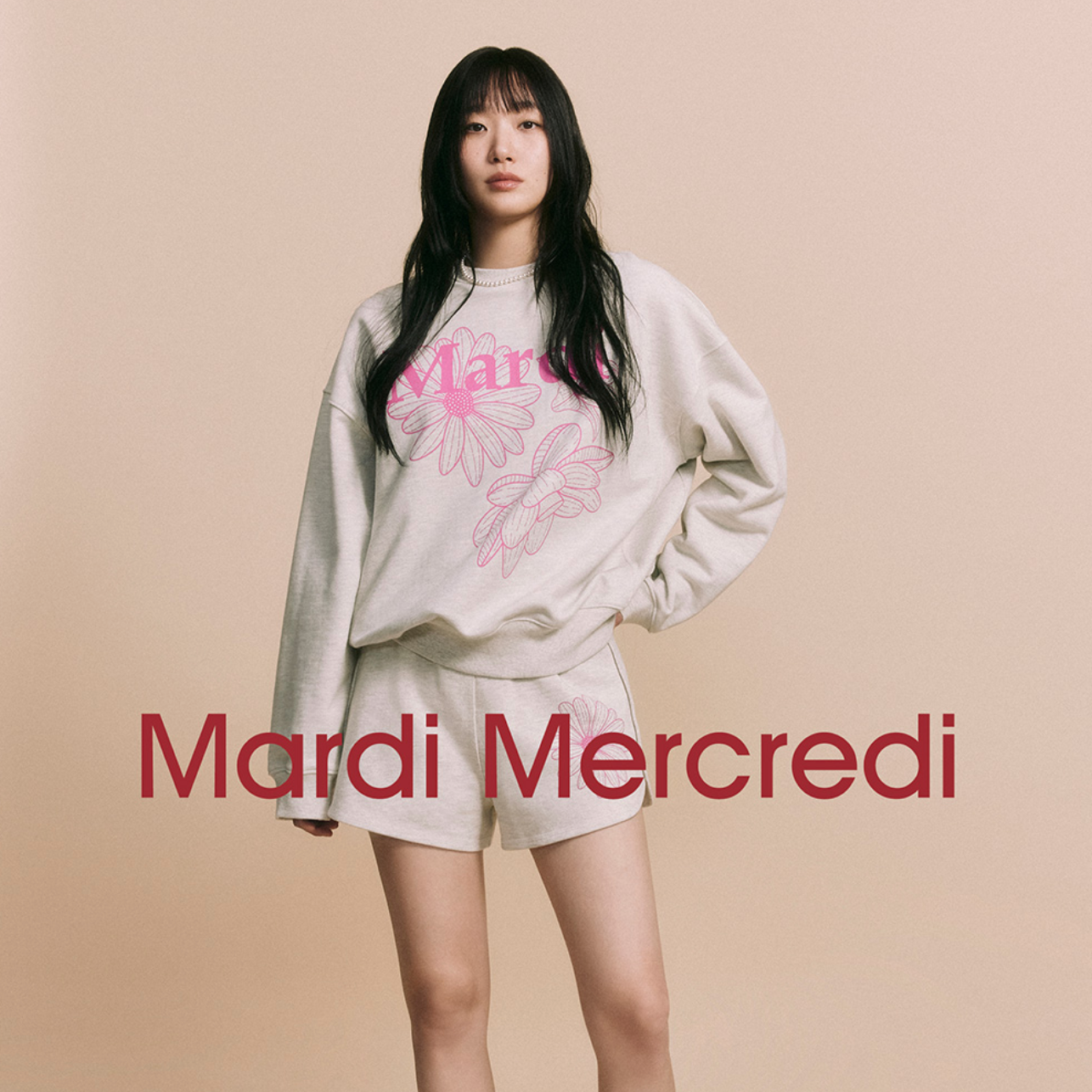 [MARDI MERCREDI] SWEATSHIRT TRIPLE FLOWER OATMEAL PINK