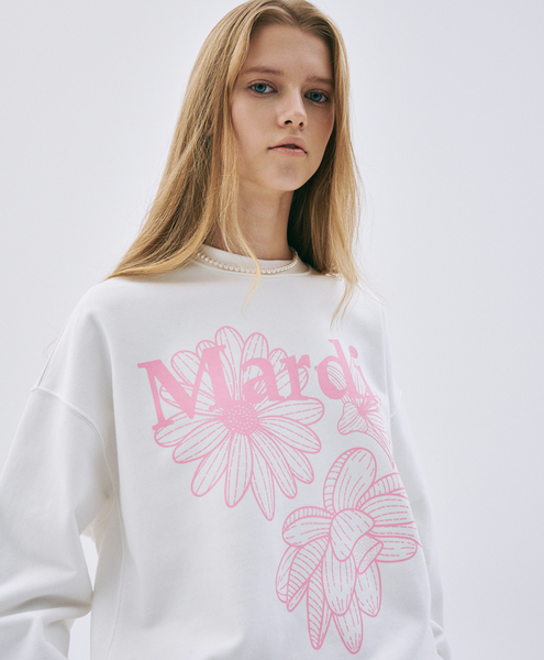 [MARDI MERCREDI] SWEATSHIRT TRIPLE FLOWER WHITE PINK