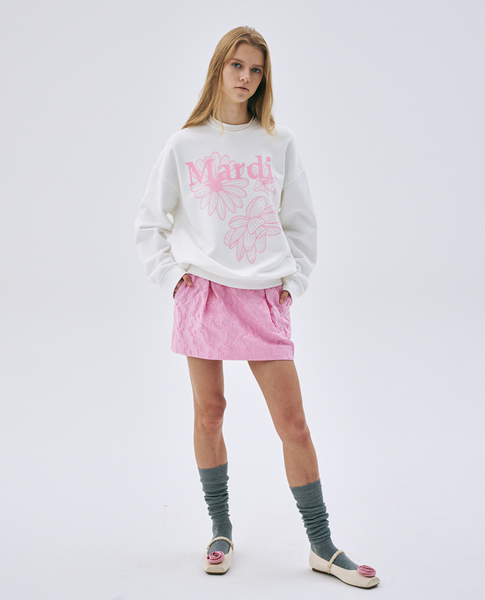 [MARDI MERCREDI] SWEATSHIRT TRIPLE FLOWER WHITE PINK