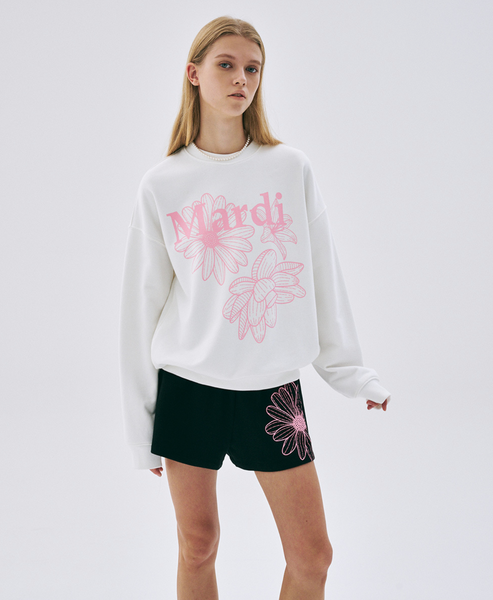 [MARDI MERCREDI] SWEATSHIRT TRIPLE FLOWER WHITE PINK