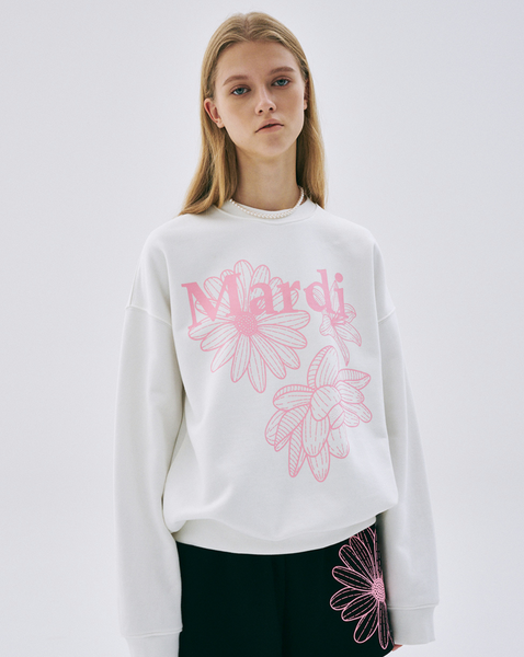 [MARDI MERCREDI] SWEATSHIRT TRIPLE FLOWER WHITE PINK