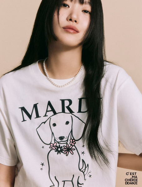 [MARDI MERCREDI] TSHIRT SWING THE TAIL DDANJI FLOWER NECKLACE IVORY PINK