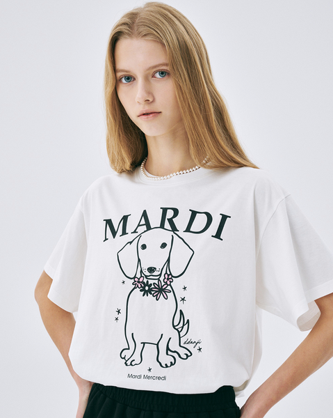 [MARDI MERCREDI] TSHIRT SWING THE TAIL DDANJI FLOWER NECKLACE IVORY PINK