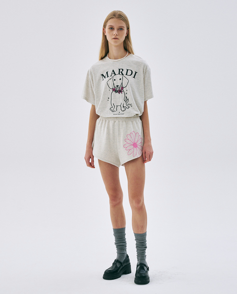 [MARDI MERCREDI] TSHIRT SWING THE TAIL DDANJI FLOWER NECKLACE OATMEAL PINK