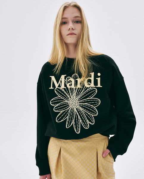 [MARDI MERCREDI] SWEATSHIRT FLOWERMARDI NEEDLEWORK BLACK LEMON