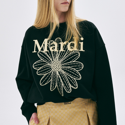 [MARDI MERCREDI] SWEATSHIRT FLOWERMARDI NEEDLEWORK BLACK LEMON