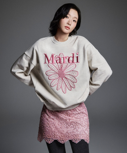 [MARDI MERCREDI] SWEATSHIRT FLOWERMARDI NEEDLEWORK OATMEAL PINK