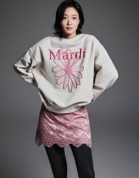 [MARDI MERCREDI] SWEATSHIRT FLOWERMARDI NEEDLEWORK OATMEAL PINK