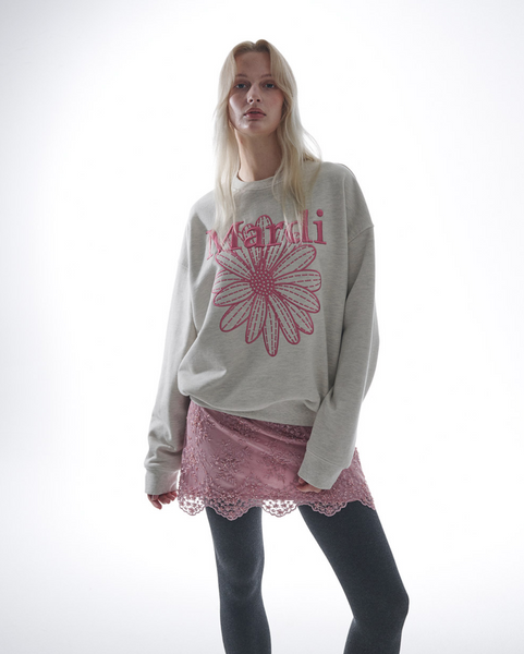 [MARDI MERCREDI] SWEATSHIRT FLOWERMARDI NEEDLEWORK OATMEAL PINK