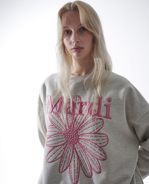 [MARDI MERCREDI] SWEATSHIRT FLOWERMARDI NEEDLEWORK OATMEAL PINK