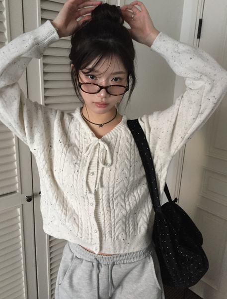 [MODIMOOD] Ribbon Pearl Knit Cardigan