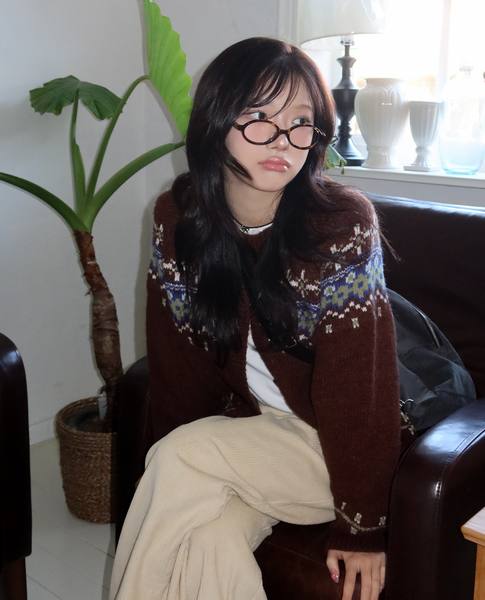 [MODIMOOD] Wool Nordic Flower Cardigan