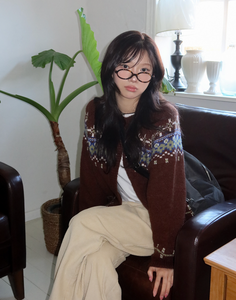 [MODIMOOD] Wool Nordic Flower Cardigan