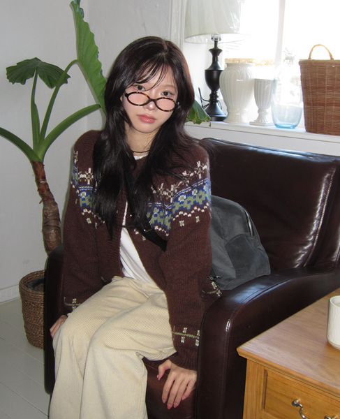 [MODIMOOD] Wool Nordic Flower Cardigan