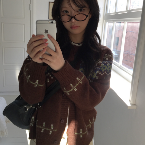 [MODIMOOD] Wool Nordic Flower Cardigan