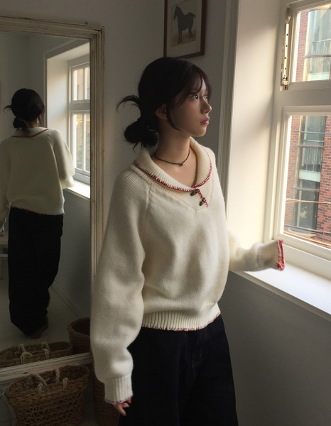 [MODIMOOD] Vintage and Tteokbokki Stitch Collar Knitwear