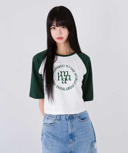 [muahmuah] Stitch Logo Raglan Short-sleeved Shirt (Deep Green)