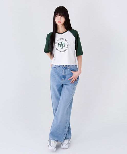 [muahmuah] Stitch Logo Raglan Short-sleeved Shirt (Deep Green)