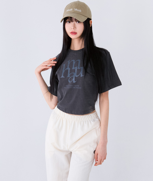 [muahmuah] Pigment Cropped Short-sleeved Shirt (Charcoal)