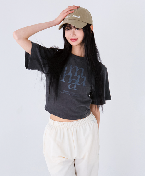 [muahmuah] Pigment Cropped Short-sleeved Shirt (Charcoal)