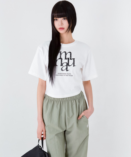 [muahmuah] Pigment Cropped Short-sleeved Shirt (White)