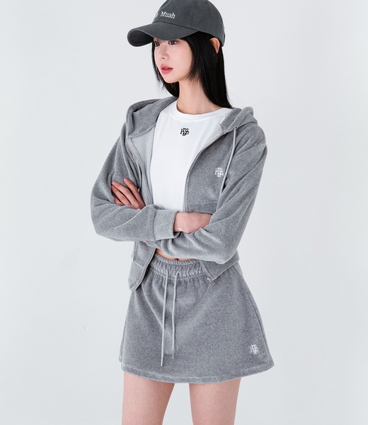 [muahmuah] Velour Training Hooded Zip-Up (Gray)