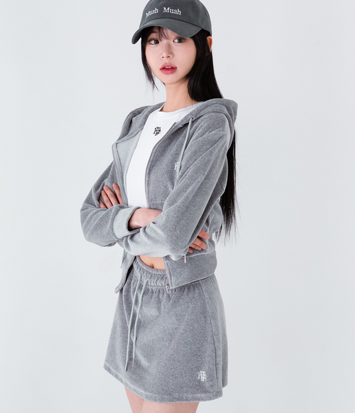 [muahmuah] Velour Training Hooded Zip-Up (Gray)