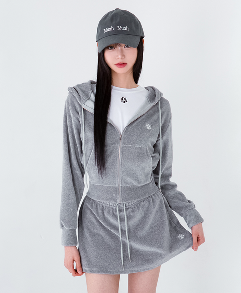 [muahmuah] Velour Training Hooded Zip-Up (Gray)