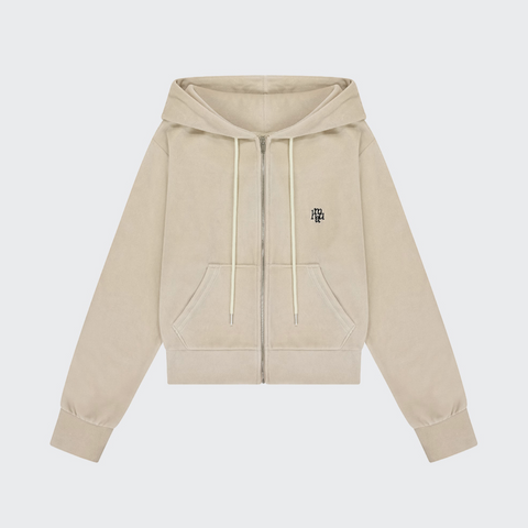 [muahmuah] Velour Training Hooded Zip-Up (Beige)